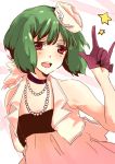  \m/ bad_id bare_shoulders dress gloves green_hair hat hatsuko jacket jewelry macross macross_frontier necklace ranka_lee red_eyes short_hair sleeveless solo star 