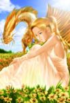  blonde_hair butterfly dragon field flower ponytail s_zenith_lee yellow_eyes 