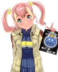  blue_eyes jacket masao pink_hair short_twintails sweater twintails 
