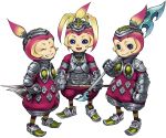   armor blue_eyes closed_eyes final_fantasy final_fantasy_crystal_chronicles gradient_hair grin hand_on_hip helmet lilty multicolored_hair open_mouth polearm smile spear striped toki_no weapon  