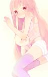  long_hair midriff pink_hair shorts stuffed_animal stuffed_bunny stuffed_rabbit stuffed_toy tamayo thigh-highs thighhighs 