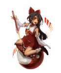  absurdres black_hair bow checkered crazy_eyes detached_sleeves hair_bow hakurei_reimu highres japanese_clothes kneeling long_hair miko needle open_mouth pillow red_eyes shimadoriru sitting smile solo touhou transparent_background yin_yang 