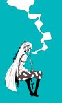  bad_id cigarette fujiwara_no_mokou hair_ribbon long_hair monochrome pants profile ribbon rim74 rim74_(artist) simple_background sitting smoke smoking solo suspenders touhou 
