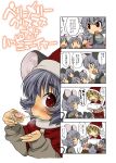  animal_ears bad_id christmas comic food grey_hair hat highres mouse_ears mouse_tail nazrin pizza red_eyes santa_hat short_hair tail toramaru_shou touhou translated unipo 