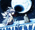  ashiyama bird blue_eyes blue_hair cirno penguin ribbon short_hair touhou wings 
