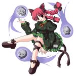  bad_id bow braid cat_ears cat_tail extra_ears hair_ribbon highres kaenbyou_rin matsutake_gorou matutake56 multiple_tails open_mouth red_eyes red_hair redhead ribbon short_hair skull smile solo tail touhou transparent_background twin_braids twintails 