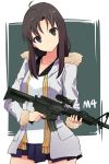  assault_rifle bad_id black_eyes black_hair error gun head_tilt hyakuen_raitaa long_hair rifle school_uniform skirt solo weapon 