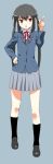  black_hair brown_eyes hand_on_hip k-on! long_hair nakano_azusa pleated_skirt school_uniform skirt solo twintails yaguchiya 