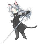  cat_ears cat_tail catboy chibi cute diabolism final_fantasy final_fantasy_vii green_eyes long_hair sephiroth silver_hair sword tail 