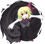 absurdres blonde_hair blush bow dress hair_bow hamo_tosaka highres open_mouth red_eyes rumia short_hair skull solo touhou transparent_background 