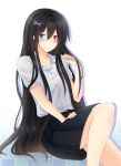  bellezza_felutia black_hair blue_eyes heterochromia long_hair original red_eyes sandals shirt skirt solo student trap uniform 