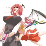  :d ^_^ bat_wings blonde_hair blood book breasts closed_eyes demekyon empty_eyes flandre_scarlet glomp hat hat_ribbon head_wings highres holding holding_book hug hug_from_behind koakuma kuso_miso_technique large_breasts long_hair mouthbleed multiple_girls open_mouth red_eyes ribbon short_hair side_ponytail smile tackle touhou wings 