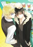  black_hair blonde_hair durarara!! fur_trim glasses heiwajima_shizuo male multiple_boys orihara_izaya red_eyes shokill vending_machine vest waistcoat yellow_eyes 