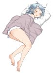  barefoot blanket blue_hair blush closed_eyes copyright_request eyes_closed no_pants pillow sleeping solo ubizo z zzz 