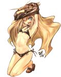  :d ;d armpits arms_up artist_name bikini blonde_hair blue_eyes blue_hair dated flat_chest high_heels highres kotoba_noriaki long_hair navel open_mouth open_shoes original ribs sandals side-tie_bikini smile solo swimsuit undressing white_background wink 