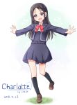  1girl black_hair charlotte_(anime) kurose_yuuki long_hair otosaka_ayumi outstretched_arms school_uniform spread_arms violet_eyes 