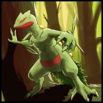  andrea_botiller claws looking_away no_humans pokemon pokemon_(creature) sceptile solo standing tree yellow_eyes 