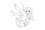 animal_ears barefoot fang monochrome open_mouth original pleated_skirt pump_(artist) simple_background sketch skirt solo tail white_background 