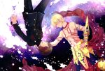  2boys blonde_hair brown_eyes brown_hair chain fate/extra fate/extra_ccc fate_(series) gakuran gilgamesh male_protagonist_(fate/extra) multiple_boys nomoc red_eyes school_uniform shirtless tattoo 
