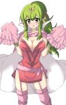  1girl blush breasts chiki cleavage echizen_(hvcv) fire_emblem garter_straps green_eyes green_hair highres long_hair looking_at_viewer pointy_ears pom_poms solo thigh-highs 