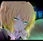  bangs blonde_hair close-up colored_eyelashes face green_eyes letterboxed lips mizuhashi_parsee multicolored_eyes scarf solo sui_(camellia) touhou 