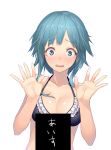  ac_(eshi) bikini blue_eyes blue_hair blush original simple_background solo swimsuit translated translation_request white_background 