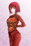  armor dressing fire_emblem fire_emblem:_mystery_of_the_emblem headband highres minerva_(fire_emblem) pants red_eyes red_hair redhead short_hair solo tamamon 