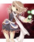  arm_warmers blonde_hair danmaku frown green_eyes hand_on_hip hasetomo head_tilt highres hips long_hair mizuhashi_parsee outstretched_arm pointy_ears scarf solo touhou 