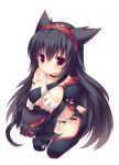  ani_(artist) animal_ears ass black_hair breasts fishnets hairband long_hair monster_hunter nargacuga nargacuga_(armor) red_eyes simple_background smile solo white_background 