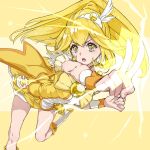  bike_shorts blonde_hair blush boots choker cure_peace dress hair_ornament kise_yayoi leg_up long_hair magical_girl open_mouth ponytail precure shorts_under_skirt skirt smile smile_precure! solo tears v wrist_cuffs yamaishi108 yellow_dress yellow_eyes 