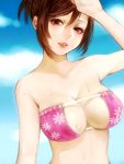  bikini bikini_top blush breasts brown_eyes brown_hair cleavage lips looking_at_viewer meiko meriko project_diva project_diva_2nd smile solo sweat swimsuit vocaloid wiping_sweat 