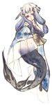  1girl bare_shoulders highres long_hair mermaid monster_girl original shiro_(reptil) simple_background solo white_background 