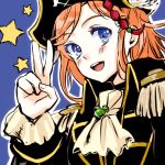 blue_eyes blush hat katou_marika miniskirt_pirates orange_hair pirate_hat solo star takeuchi_aya v 