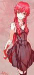  ash_world black_dress blood dated dress gasai_yuno highres long_hair looking_at_viewer mirai_nikki pink_eyes pink_hair signature solo 