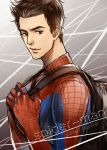  backpack bag brown_eyes brown_hair character_name kanapy male marvel peter_parker solo spandex spider-man spider-man_(series) superhero uniform 