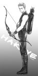  arrow avengers bow_(weapon) character_name clint_barton engrish greyscale kanapy male marvel monochrome quiver ranguage solo standing superhero weapon 