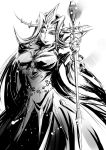  bracelet breasts duel_monster galaxy_queen jewelry long_hair monochrome number_83_galaxy_queen ring solo staff yu-gi-oh! yuu-gi-ou 
