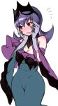  akira_(natsumemo) alternate_costume bangs bare_shoulders blue_hair blush breasts cleavage crown curvy dress earrings flying_sweatdrops gloves gym_leader hand_on_own_face hips jewelry lavender_hair long_hair natsume_(pokemon) open_mouth pokemon pokemon_(game) pokemon_bw2 pokewood purple_hair red_eyes short_hair simple_background solo sweatdrop white_background wide_hips wide_sleeves 