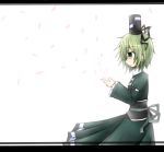  dress green_dress green_eyes green_hair hat highres letterboxed petals quanhun short_hair soga_no_tojiko solo tate_eboshi touhou 
