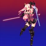  dress elona energy_sword gloves greaves lightsaber pink_hair red_eyes springpoppy sword thigh-highs thighhighs weapon wings 