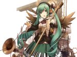  cage dioptrie dress green_hair hands hatsune_miku headphones long_hair microphone piano_print solo steampunk twintails vocaloid wings 