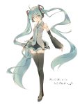 ahoge aize aqua_eyes aqua_hair boots detached_sleeves hatsune_miku highres long_hair necktie simple_background skirt solo thigh-highs thigh_boots thighhighs twintails very_long_hair vocaloid white_background 