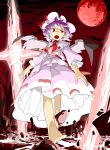  ascot barefoot la-do moon oguro_(moyashi_2-hon) open_mouth pointy_ears purple_hair red_eyes red_moon remilia_scarlet short_hair solo touhou wings 