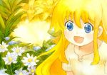  :d blonde_hair blue_eyes flower kouno_hikaru long_hair open_mouth original smile solo traditional_media watercolor_(medium) 