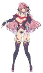  bare_shoulders black_legwear breasts cleavage detached_sleeves fingerless_gloves garter_straps gloves headset highleg highres long_hair looking_at_viewer navel open_mouth original panties pink_eyes pink_hair q_azieru red_eyes simple_background sketch solo standing thigh-highs thighhighs underwear white_background 