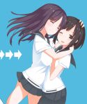  blush closed_eyes eyes_closed hug itose_ikuto long_hair multiple_girls onjouji_toki saki saki_achiga-hen school_uniform serafuku shimizudani_ryuuka short_hair thigh-highs thighhighs yuri 