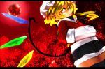 adapted_costume alternate_costume black_legwear blonde_hair crystal flandre_scarlet hat jacket long_sleeves mantarou_(shiawase_no_aoi_tori) moon pointy_ears red_eyes red_moon short_hair shorts siawasenoaoitori side_ponytail solo thigh-highs thighhighs touhou wings 