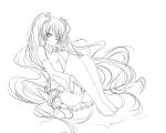 breasts hatsune_miku highres lineart long_hair looking_at_viewer monochrome sei000 skirt smile solo very_long_hair vocaloid wink 