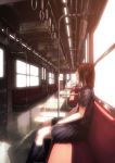  akitani_kou brown_hair original profile school_uniform sitting train train_interior 