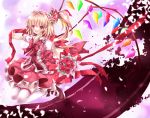  alternate_costume alternate_hairstyle blonde_hair bouquet dress flandre_scarlet flower hair_flower hair_ornament hair_ribbon large_wings nanase_nao no_hat no_headwear outstretched_arms petals ribbon shirt shoes short_hair side_ponytail solo spread_arms thigh-highs thighhighs touhou white_legwear wings 